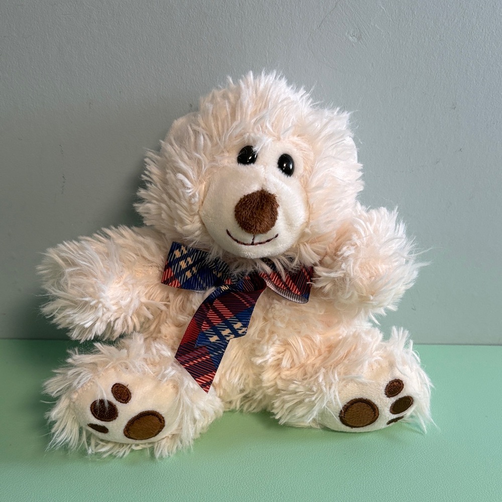 Kid Connection Cream Bear with Bow Plush Stuffed Animal, Kids Plush Toy